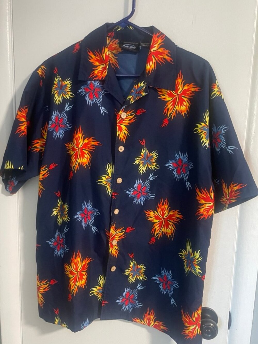 Anchor Blue Short Sleeve Abstract Button Down